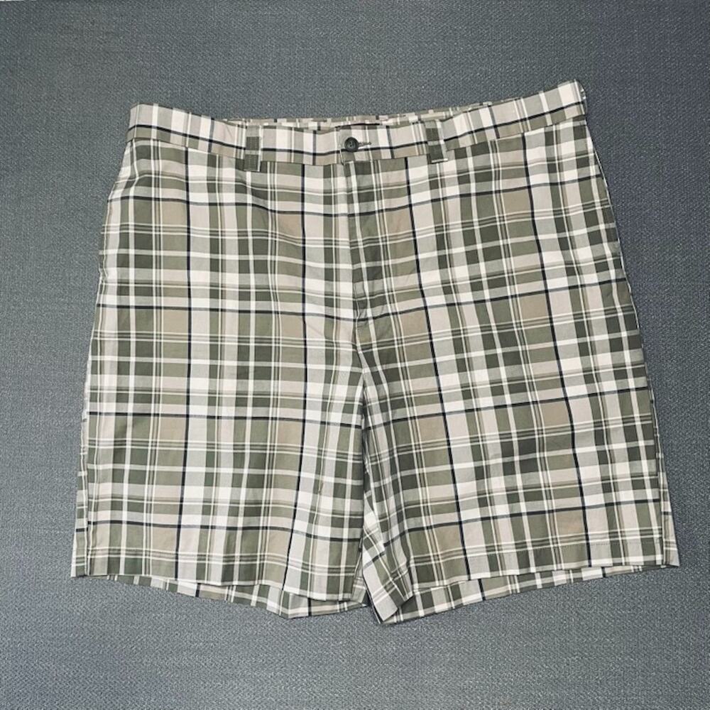 Oak Hill Golf Shorts Mens 44 Tan Blue Cotton Plaid Casual Preppy 44x8.5